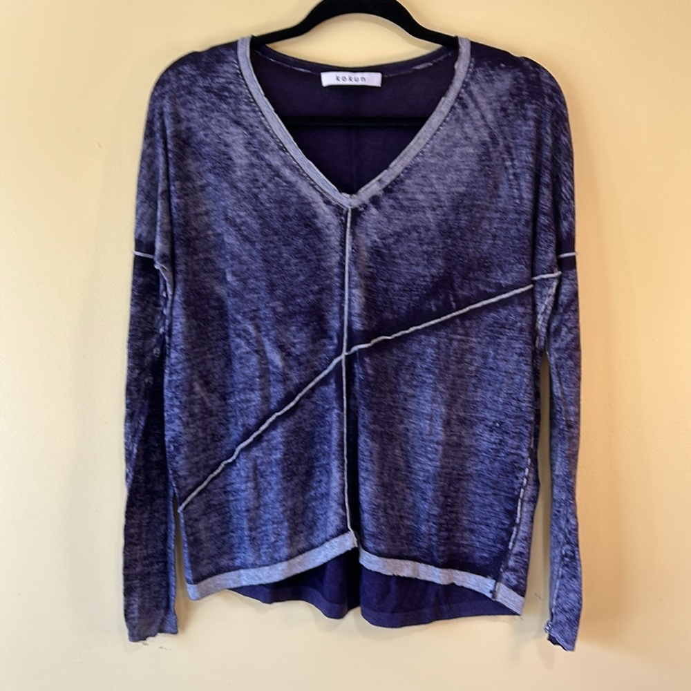 Kokun Diagonal Seam Women's Lightweight Sweater-Fig&Grey,Cashmere/Bamboo XS/S